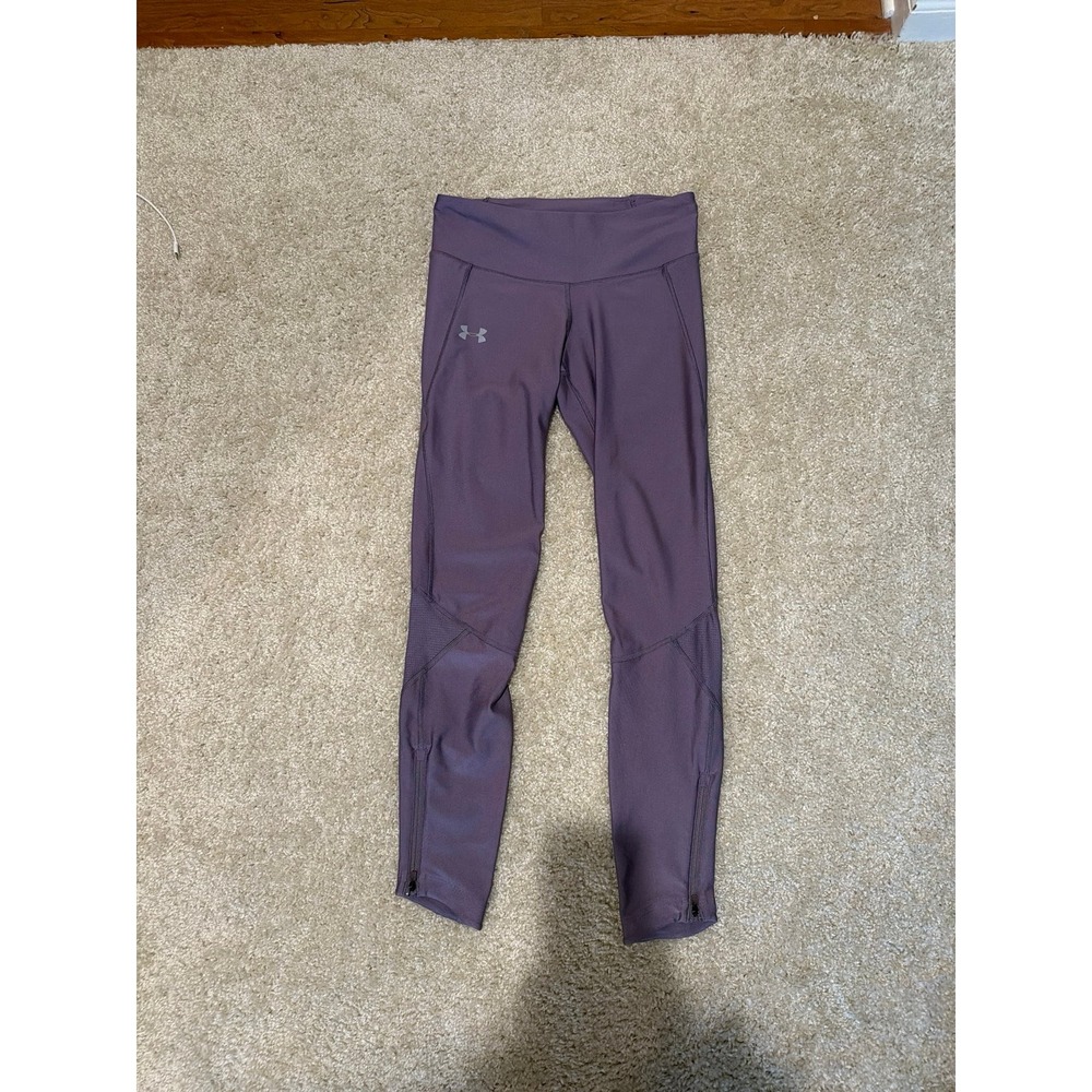 Under Armour Womens Medium Compression HeatGear Leggings Purple Zip Ankle